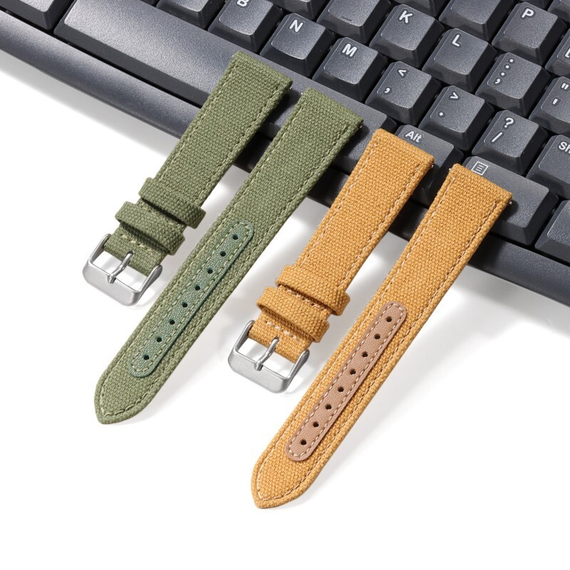Quick Release Nylon Canvas Leather Watch Band Brushed Pin Buckle Strap Mens 20mm gallery