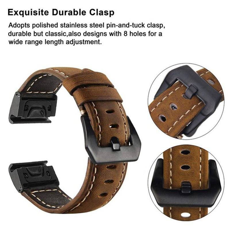 Genuine Leather Band For Garmin Fenix 7X 7 Solar 6X 6 Pro 5 5X Quick Fit Strap gallery