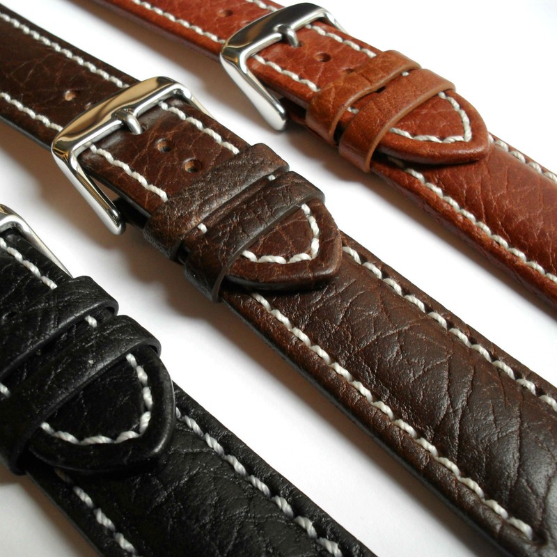 LEATHER WATCH STRAP Padded Italian Buffalo Calf 20 22 24mm Black Brown Tan band