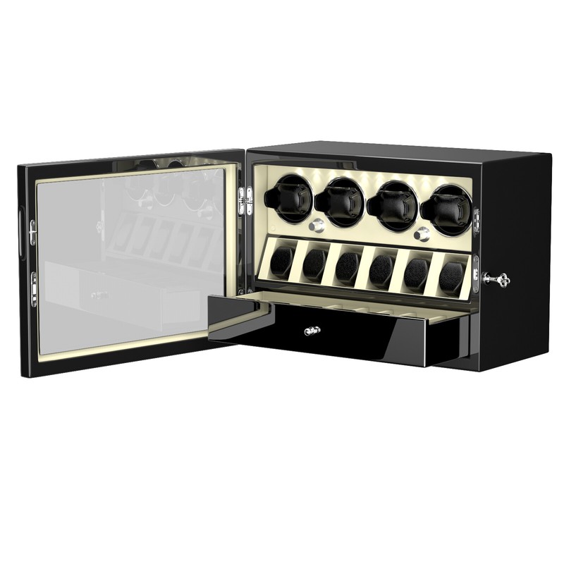 LED Light Automatic 4 Watch Winder Case with 6 Watches Display Storage Box White gallery