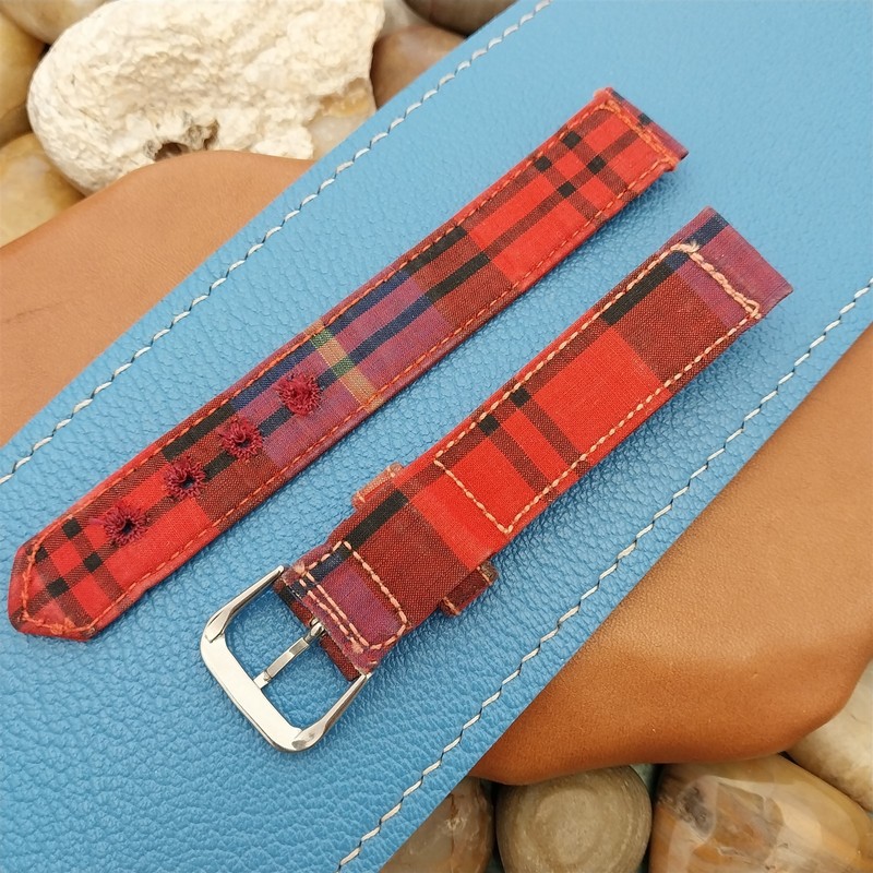16mm Red Madras Plaid Tropical nos Classic 1950s Unused Vintage Watch Strap gallery
