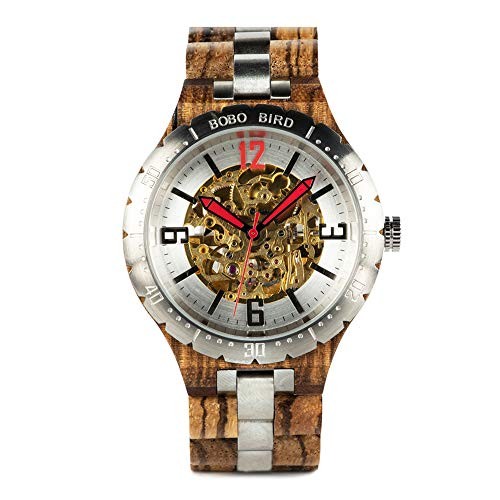 Brand Design Mens Wooden Automatic Mechanical Watches Multifunction brown