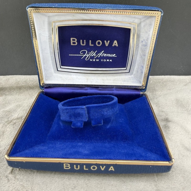 Vintage Bulova Watch Display Box Blue Fifth Avenue