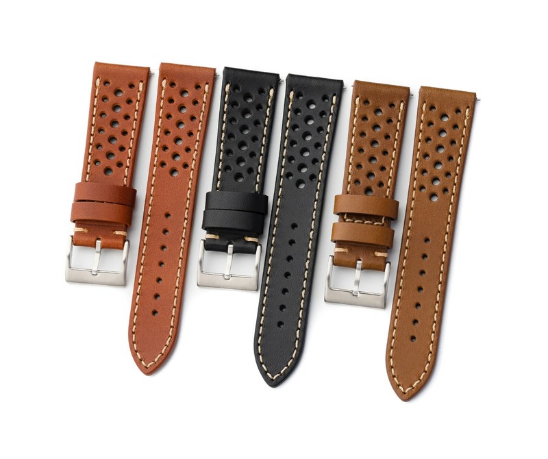 20mm 22mm Leather Rally Racing Watch Band Quick Release Strap – Black Tan Brown