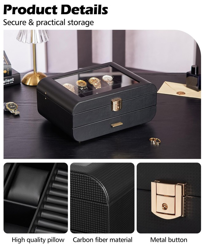 Watch Box Large for Men: Watch Organizer for Home - Lockable Display Storage ... gallery