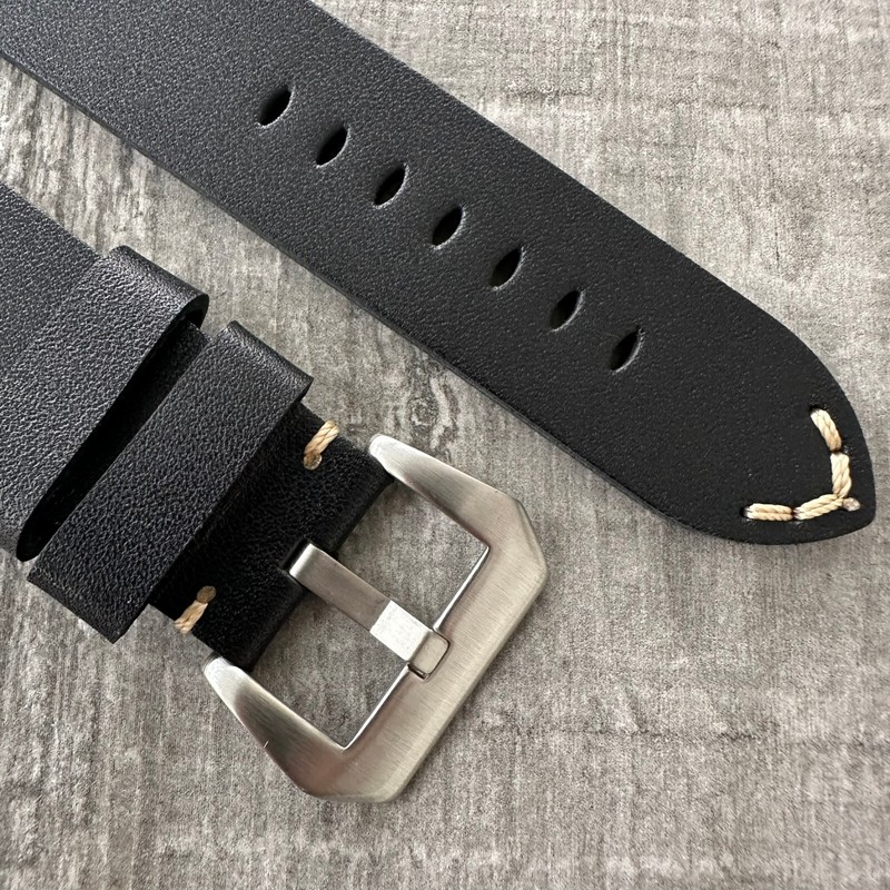 24mm Matte Black Leather Watch Strap Band For OFFICINE PANERAI PAM Watches gallery