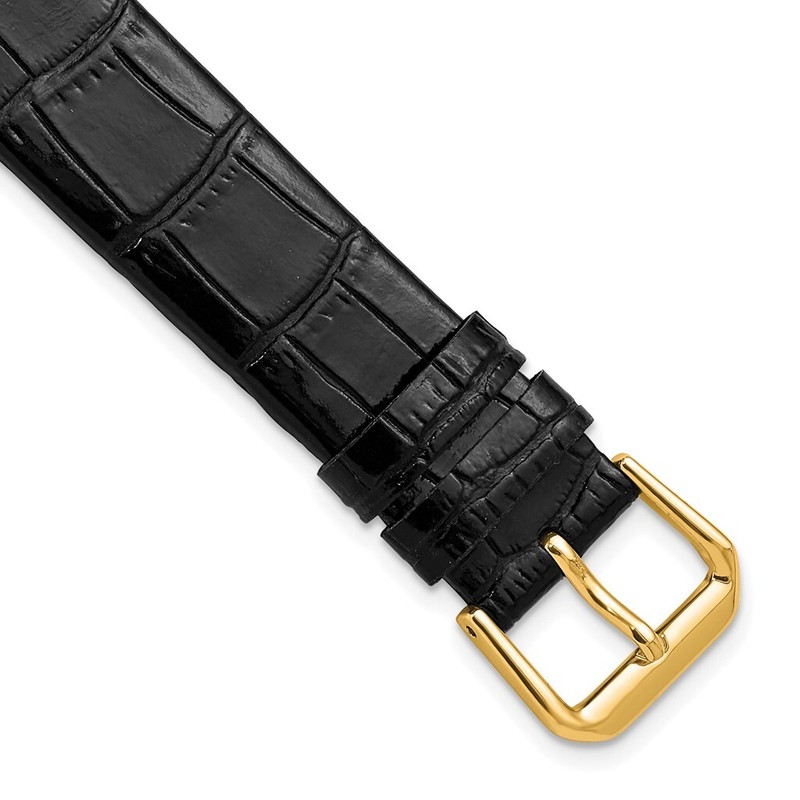 DeBeer 16mm Black Flat Alligator-Style Grain Leather Gold-tone Buckle Watch Band