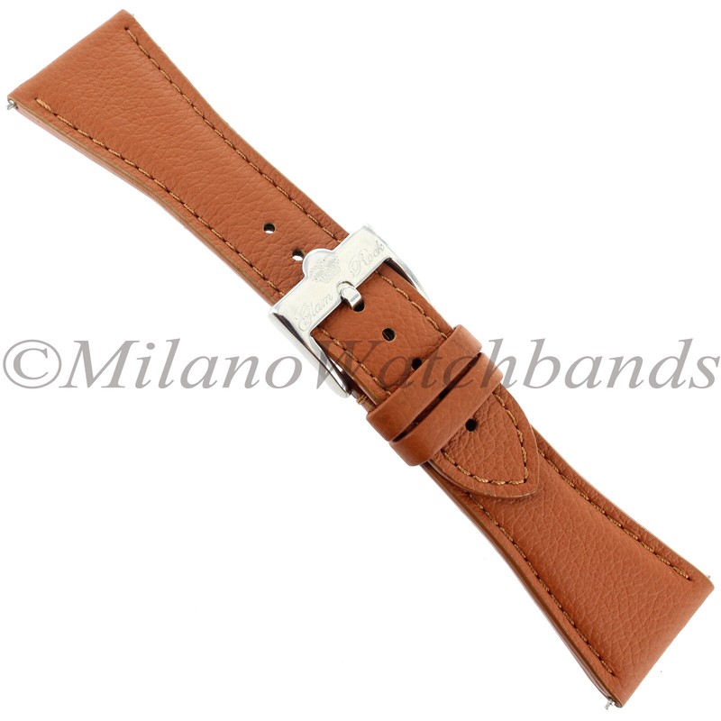 26mm Glam Rock Tan Brown Hand Made Genuine Leather Thick Stitched Band EZ PINS