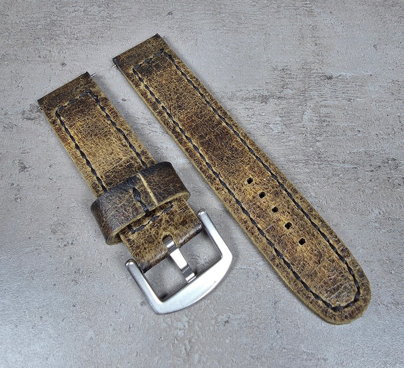 Handmade Brown Distressed Leather Watch Strap Vintage Band 18 20 22 24 26 28mm gallery