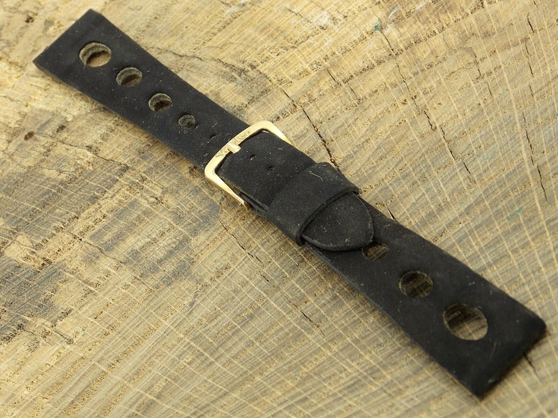 Vintage Wyler Pre-Owned Black Suede w Gold Tone Buckle 17.5mm Watch Band gallery