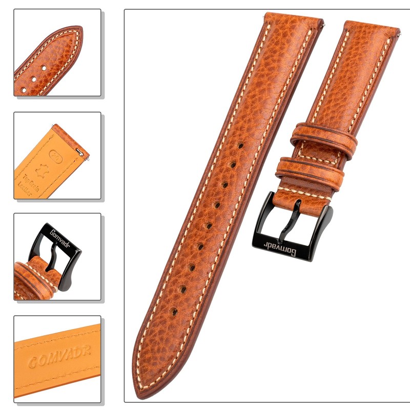 Italian Leather Watch Band Tuscany Natural Vegetable-Tanned Genuine Leather S... gallery