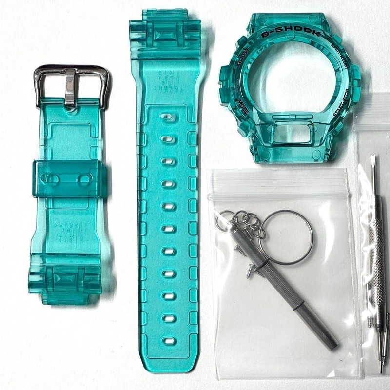 G-SHOCK DW-6900 Bezel and Strap Set, Clear Mint Blue/Black Skeleton