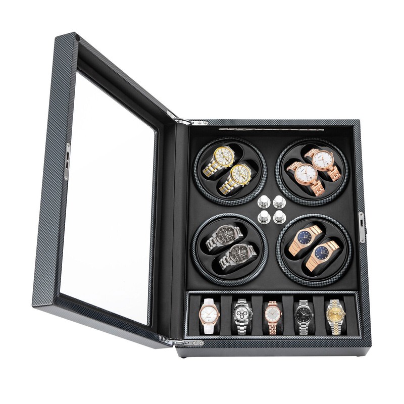 Watches Display Storage Case Automatic Rotation Watch Winder Box+LED Light NEW gallery