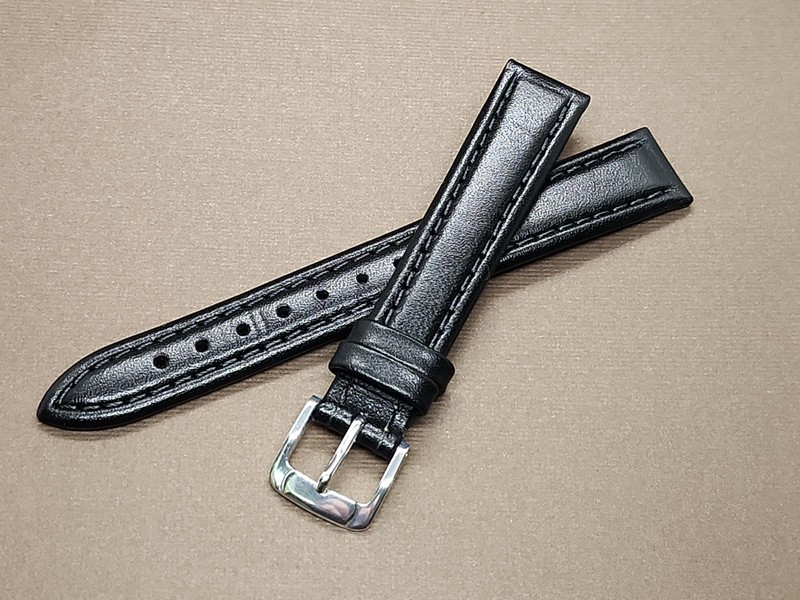 Vintage NOS Speidel 16mm Black Padded & Stitched “Bounty” Leather Watch Band