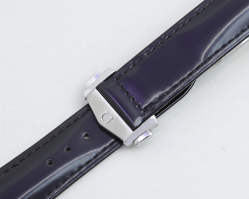 For OMEGA Smooth Leather Watch Glossy BLACK Strap with Silver Clasp 18-22mm