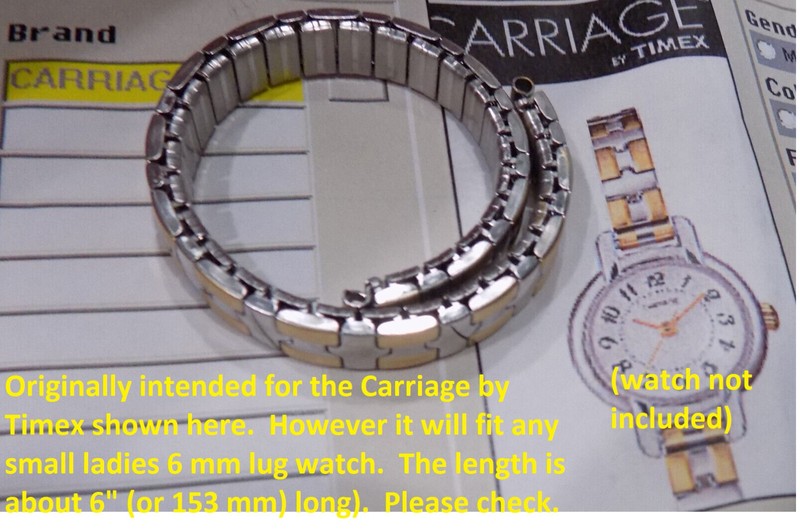 New 6mm Wide Ladies Womens Timex Expansion 6" (153mm) Long Two Tone Watch Band gallery