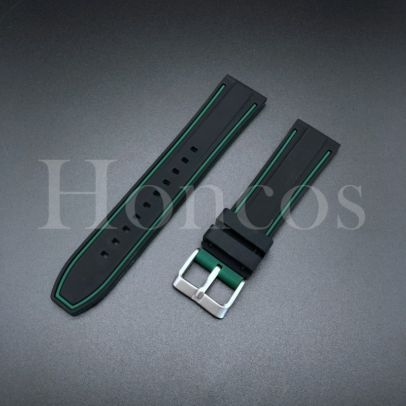 22mm Black/GN Silicone Rubber Watch Bands Strap Quick Release Fits for Rolex GMT