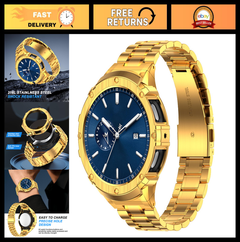 Rugged Stainless Steel Band & Protective Case for Galaxy Watch 6 44mm – Gold