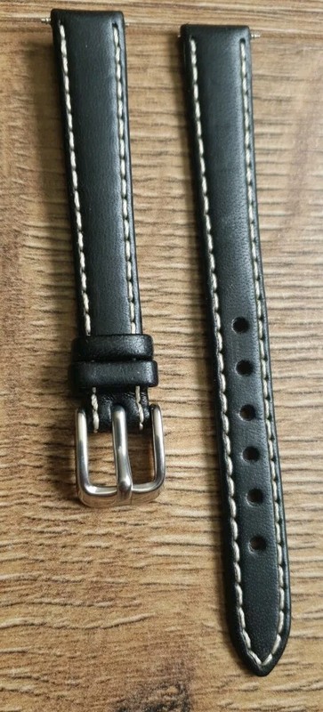 12mm VINTAGE SADDLE LEATHER STITCHED BLACK APOLLO WATCH STRAP, SILVER BUCKLE….