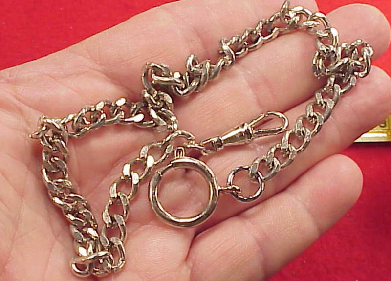 Vintage Chrome PLated 6mm Flattened Curb Link Mans Pocket Watch Chain 15 inch