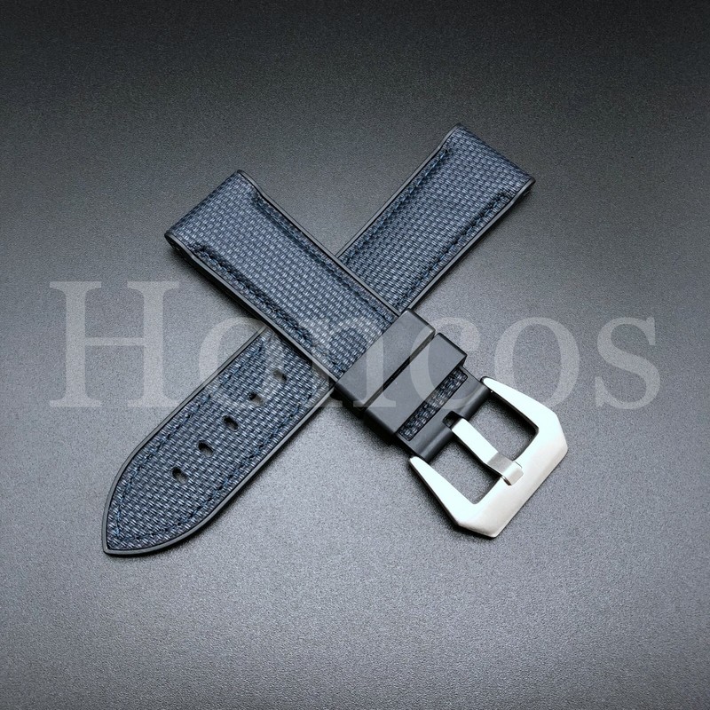24MM Blue Canvas Rubber Replacement Watch Band Strap Fits For Panerai Luminor