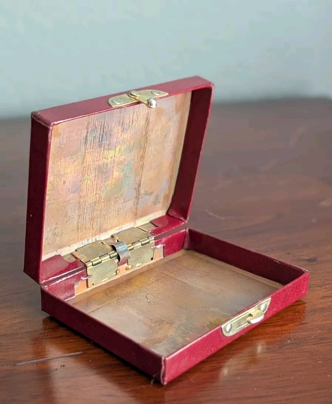 Vintage Bergh Bros USA Metal Watch Jewelry Box Small Red Gold gallery