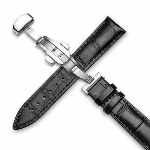 22 MM Black Genuine Leather Alligator Crocodile Watch Band Strap Replacement New