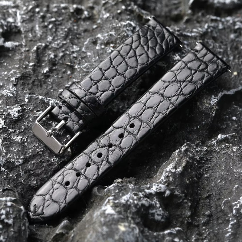 Handmade American Crocodile Leather Strap Ultra Thin 18 19 20 21 22MM Black Brow gallery