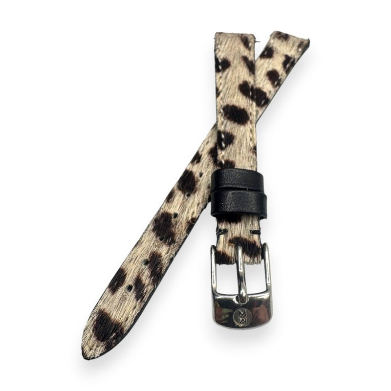 Michele 12mm Leopard Print Calf Hair Furry Watch Band Strap Silver NWOT Dust Bag
