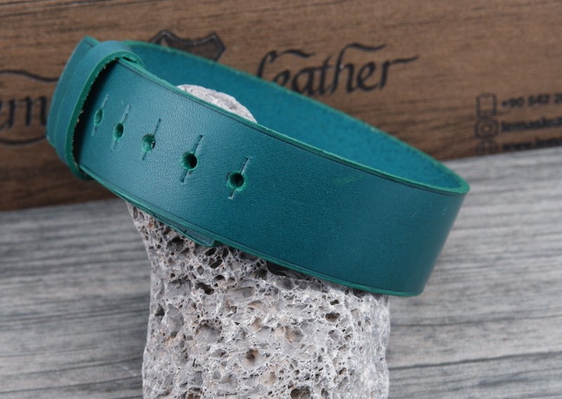 Handmade Leather Watch Strap for Hermes Barenia BA1.510 Turquoise 24mm gallery