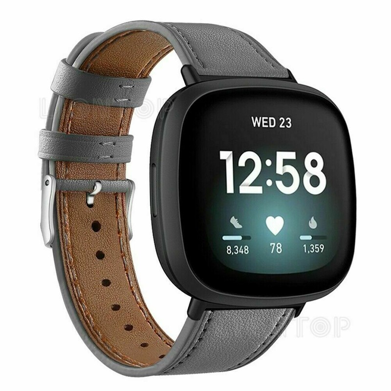 US For Fitbit Versa 3 / Sense Genuine Leather Watch Band Wrist Strap Metal Clasp gallery