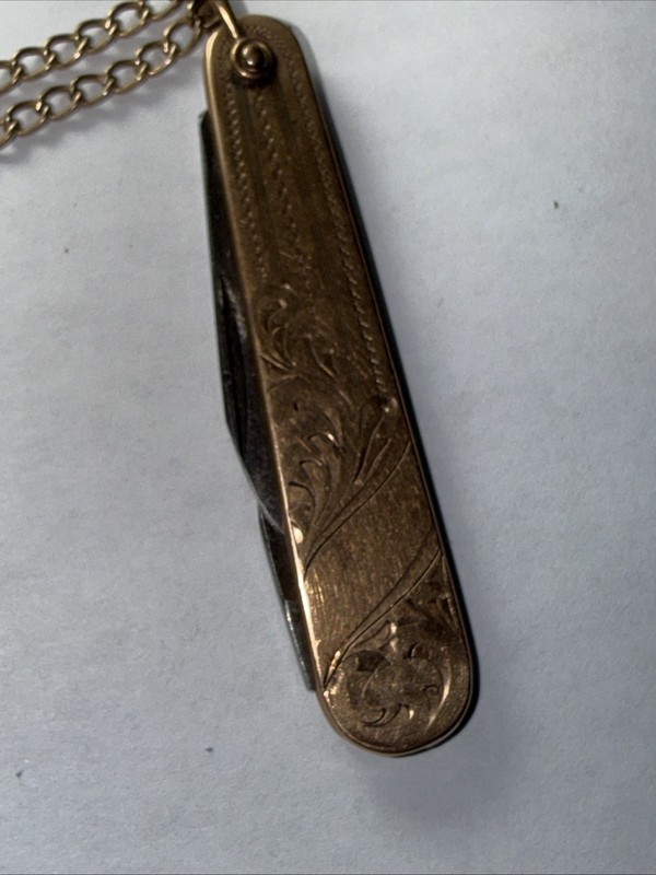 Swank Watch Fob Chain Knife Rolled Gold Plate Antique Victorian 100 Years Old gallery