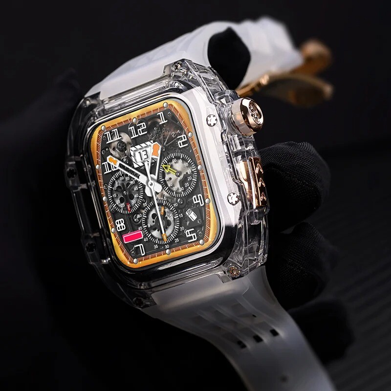 Transparent Full Cover Case+Rubber Strap Mod Kit For Apple Watch 45MM 44MM Band gallery