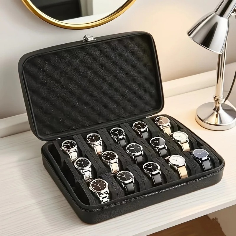 15 Slot Watch Storage Box Organizer Case Portable watch Display Cabinet Holder