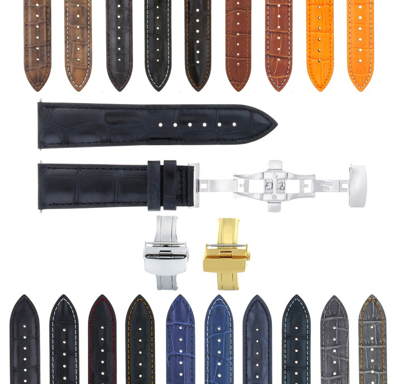 17-18-19-20-21-22-23-24MM LEATHER WATCH BAND STRAP FOR BULOVA DEPLOYMENT CLASP