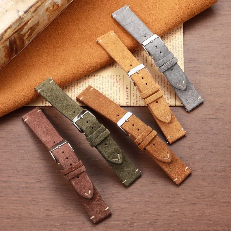 Vintage Suede Leather Bracelet Quick Release Watch Band 14mm 16mm 18mm 20mm 22mm gallery