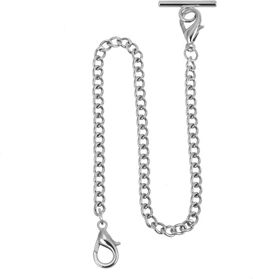 Pocket Watch Chain Albert T-Bar Lobster Buckle Silver Plated 14 Inch Chains