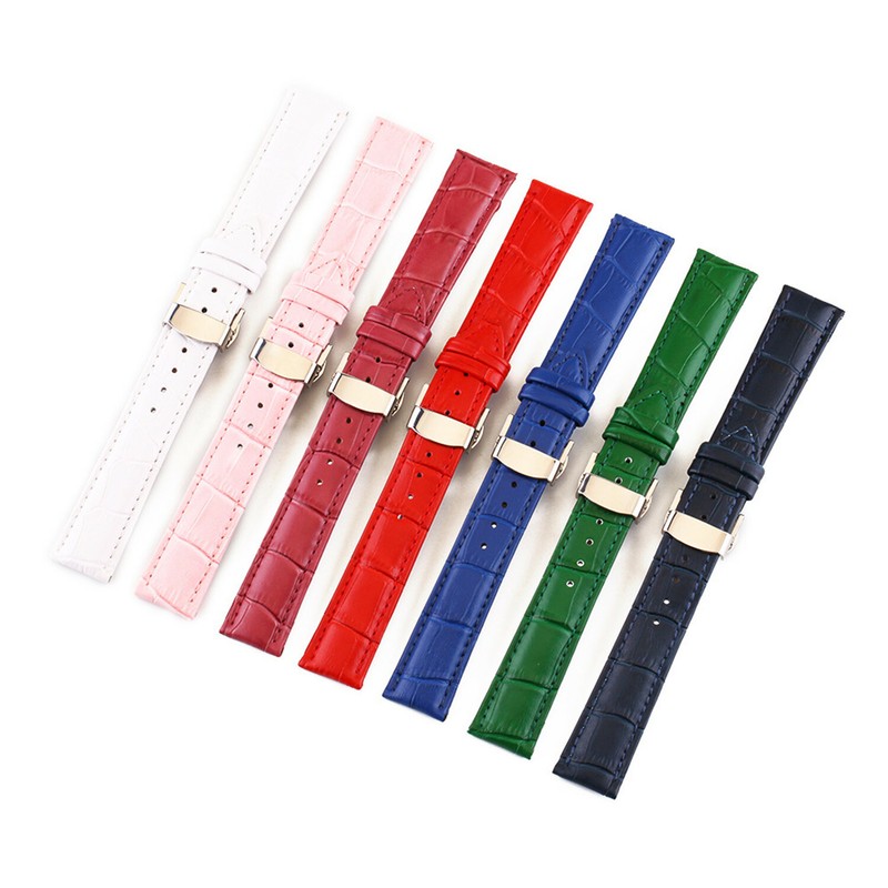 12mm-24mm EYW Style Watch Band Butterfly Clasp Genuine Leather Strap Wristbands gallery