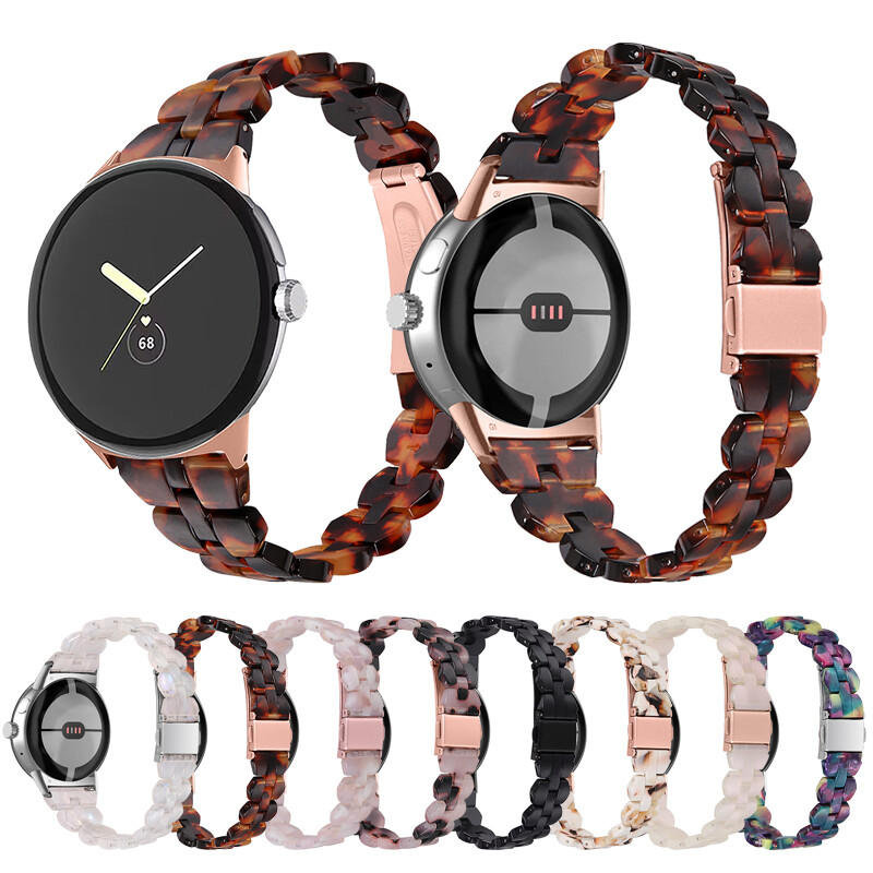 For Google Pixel Watch 1 2 Band Rhombic Resin Stainless Steel Watch Band Strap