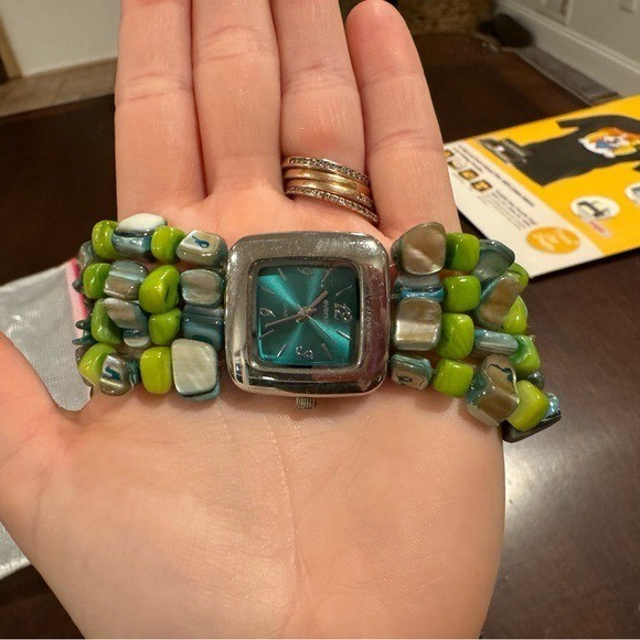 Avenue Plus Size Watch Stone Beaded Bracelet 2000s Y2k Multi Strand Stretchy VTG gallery