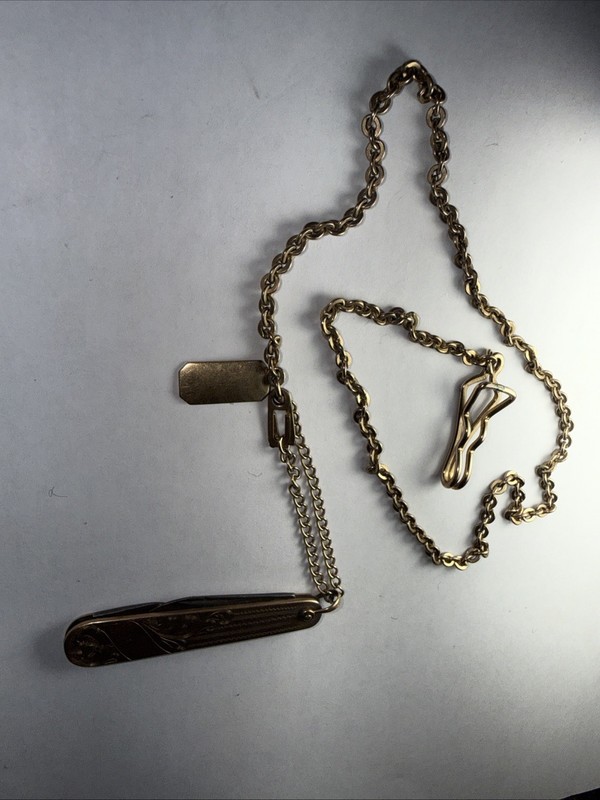 Swank Watch Fob Chain Knife Rolled Gold Plate Antique Victorian 100 Years Old gallery