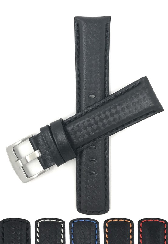 22mm Leather Carbon Fiber Pattern Watch Band for Revue Thommen Diver