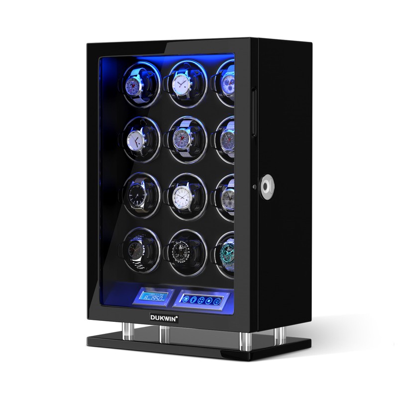 Automatic 12 Watch Winder LCD Display Case Box Quiet Motor LED Remote Control US