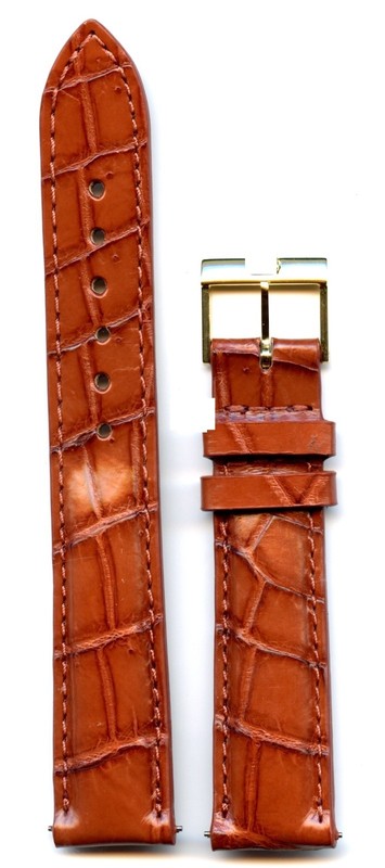 LUXURIOUS MONTBRILLANT PEAUX GENUINE ALLIGATOR STRAP 19mm COGNAC