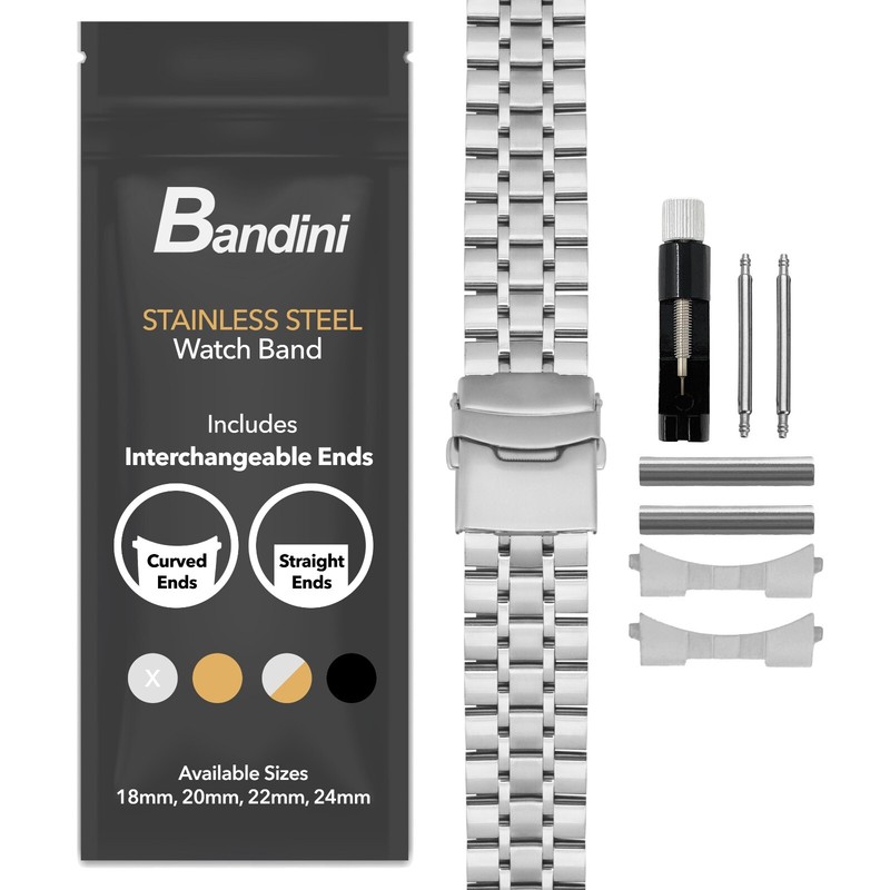 Bandini Stainless Steel Metal Watch Band Brick Link Watch Strap 18mm 20mm 22mm