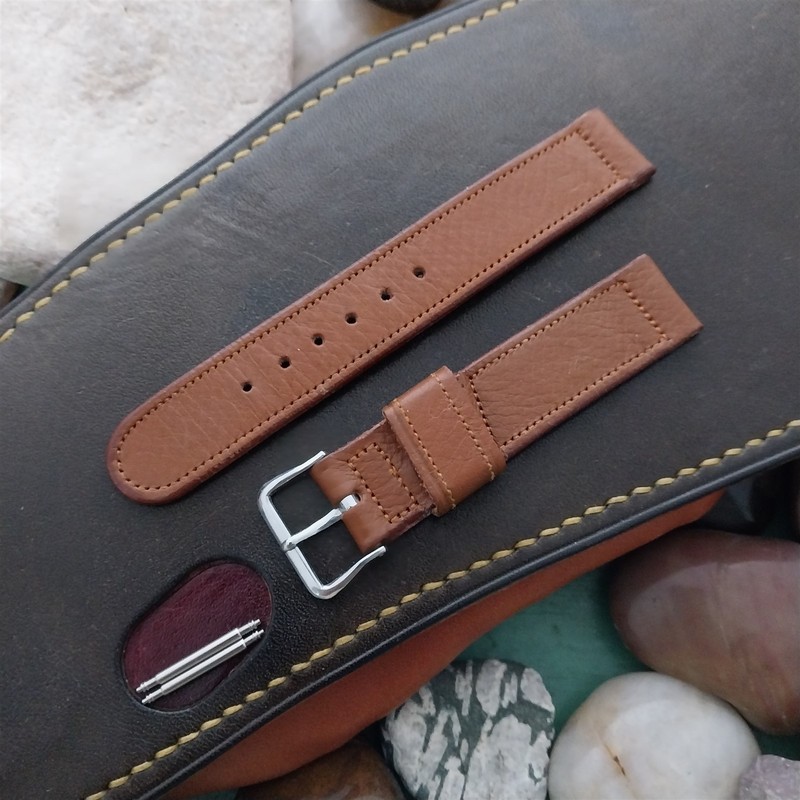 1950s Elgin Logo Buckle & 5/8″ Short Veg-Tan Calf Unused nos Vintage Watch Band
