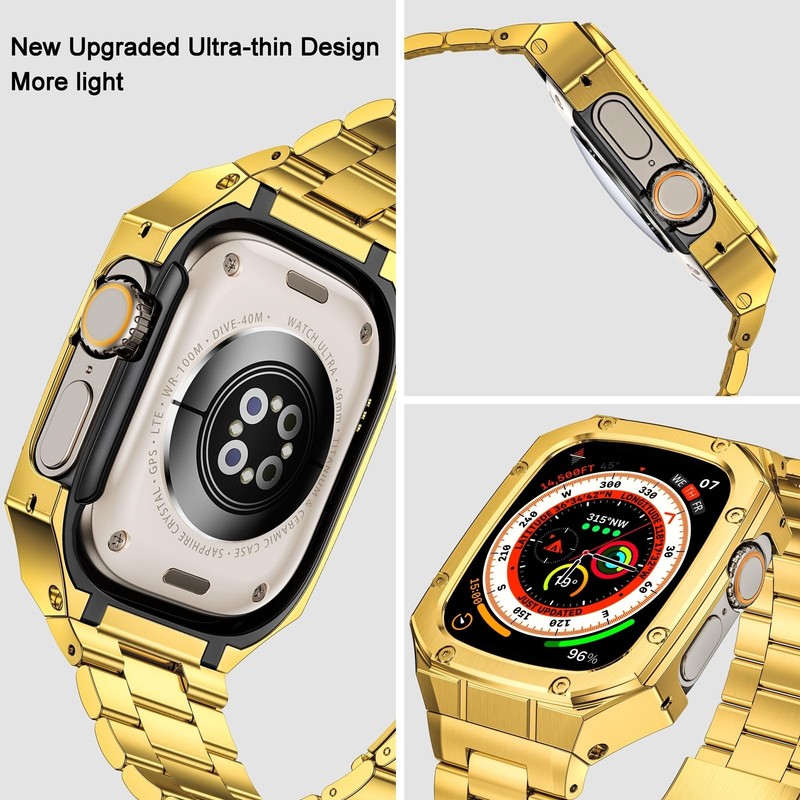 BAITEYOU Stainless Steel Watch Band with Case Compatible with Apple Watch Ult... gallery