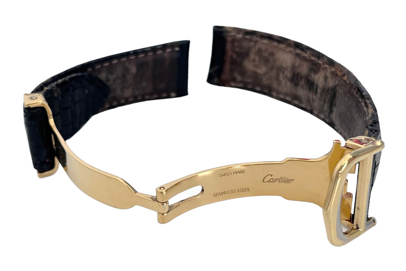 Cartier Pasha 17MM SS Gold Plated Clasp Crocodile Leather Watch Strap Band