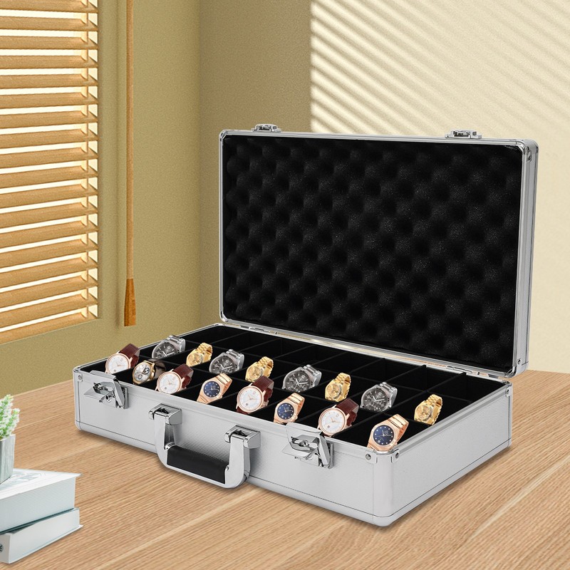 Silver Watch Case Aluminum Briefcase Design For 24 Large Watches Ideal Gift NEW