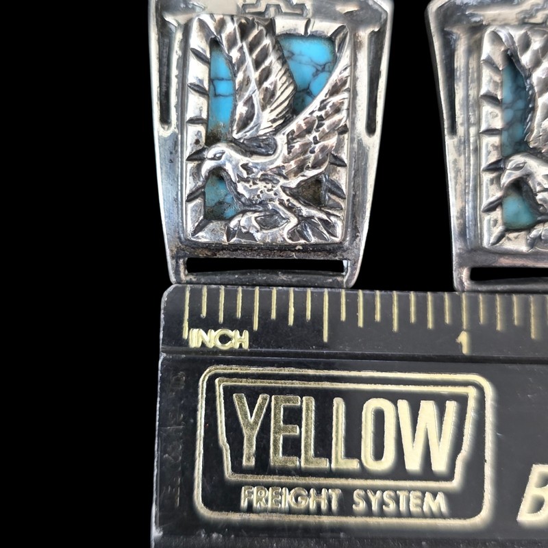 Vintage Signed Sterling Silver Watch Band Ends Turquoise gallery